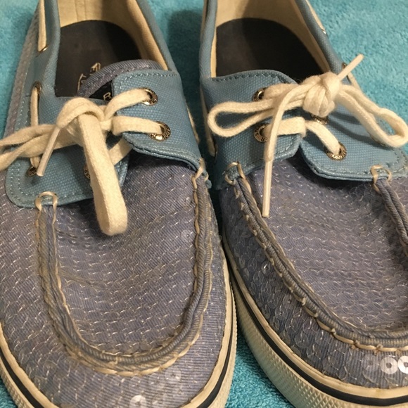 Light Bahama Blue Sequin Sparkle Sperry’s Flats - Picture 3 of 7